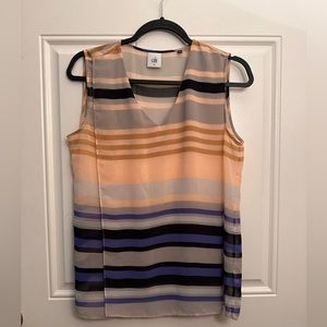 CAbi Underline V Neck Stripe Sleeveless Semi Sheer Blouse in Size M